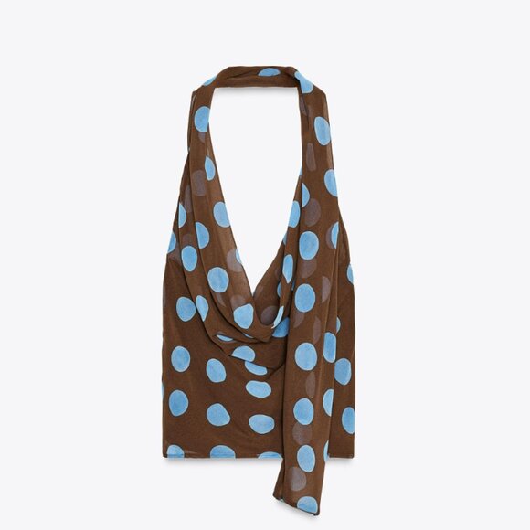 Zara polka dot halter top Brown Blue - Picture 1 of 3
